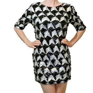 Holiday Party Dress Womens 6 Black White Prom Sexy Harlequin Mini Sequins